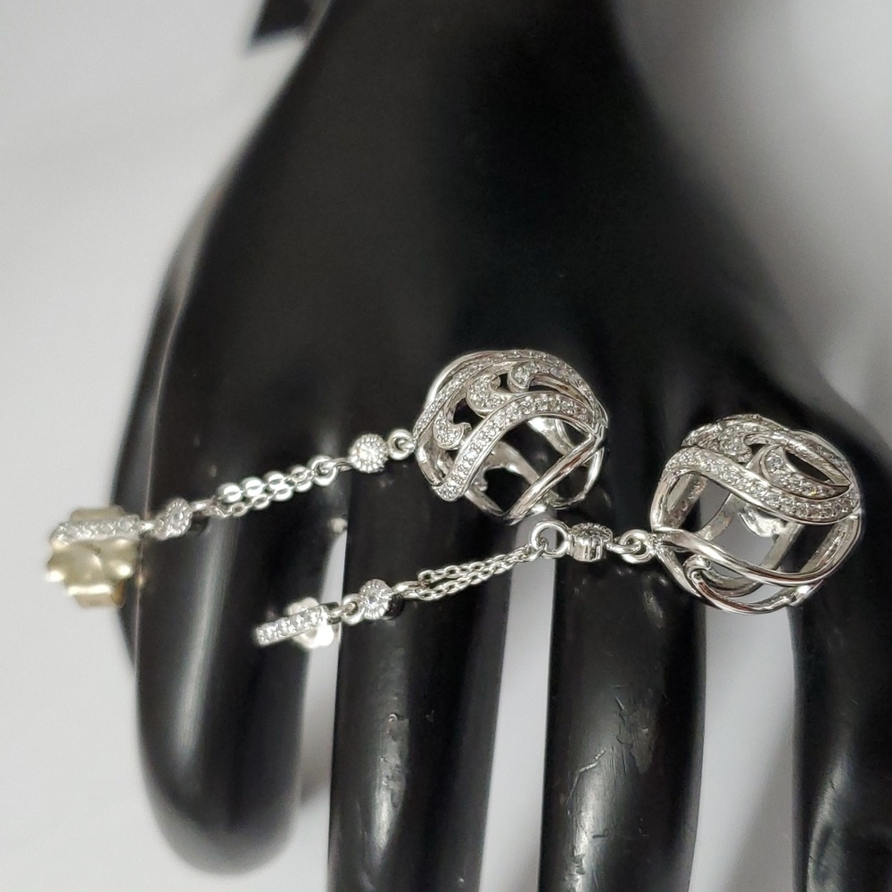 Watch Video / Sterling Silver 925 Twisted Dangle Bead Earrings